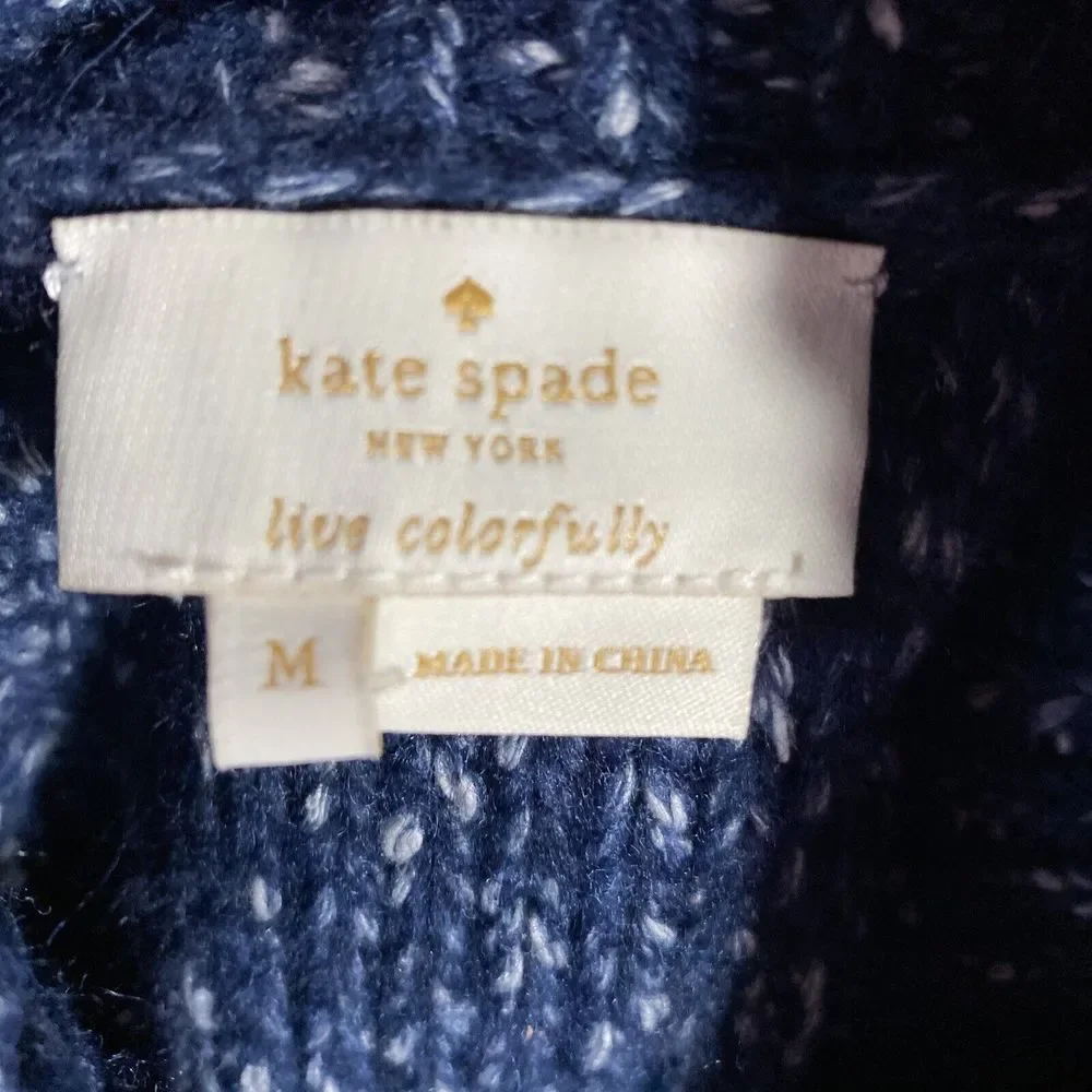 NEW Kate Spade Sweater M Heather Blue Turtleneck Chunky‎ Broome Wide Sl Oversize